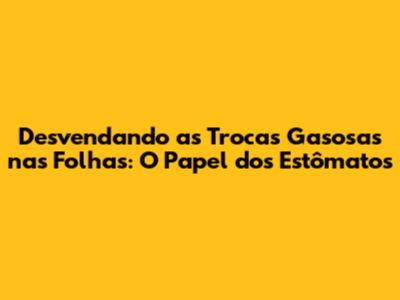 Desvendando as Trocas Gasosas nas Folhas: O Papel dos Estômatos