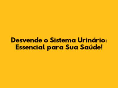 Desvende o Sistema Urinário: Essencial para Sua Saúde!