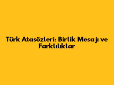 Türk Atasözleri: Birlik Mesajı ve Farklılıklar